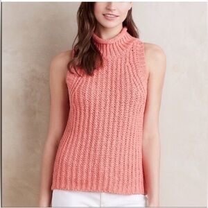 New Anthropologie MOTH Chunky Knit Sleeveless Sweater Coral Pink‎ Large